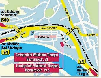 Anfahrtsskizze zum Landgericht Waldshut-Tiengen